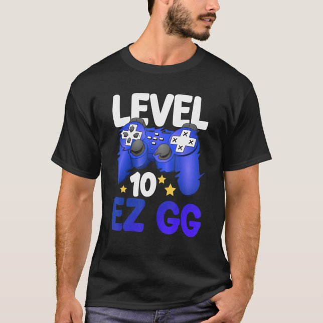 Camiseta Controlador Gamer Boy Teenager nível 10 EZ GG 10th (Frente)