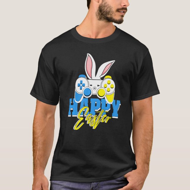 Camiseta Controladora de jogos Felz pascoa Gamer Bunny Rabb (Frente)