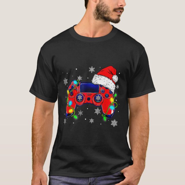 Camiseta Controladora de videogame Santa Hat Gamer Bo (Frente)