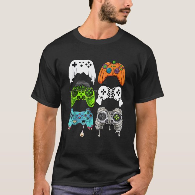 Camiseta controladores de jogos de skeleton zombie do hallo (Frente)