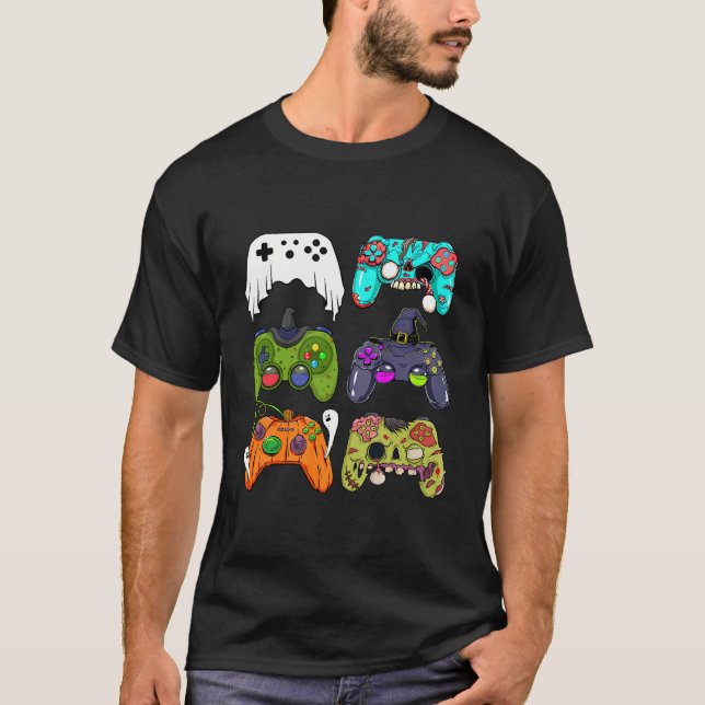 Camiseta Controladores de Jogos do Skeleton Zombie Hallowee (Frente)