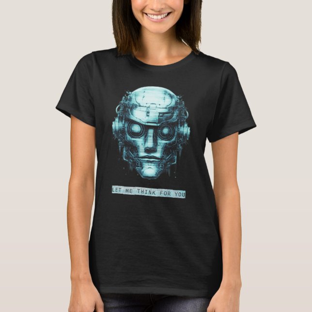 Camiseta Controle da mente Cyberpunk Robot Blue Grunge Mulh (Frente)