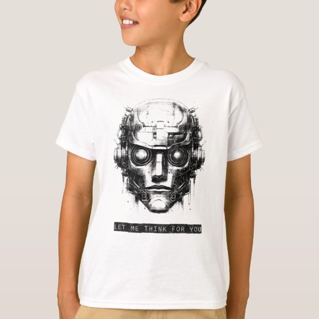 Camiseta Controle da mente Robô Negro Impressão do Cyberpun (Frente)
