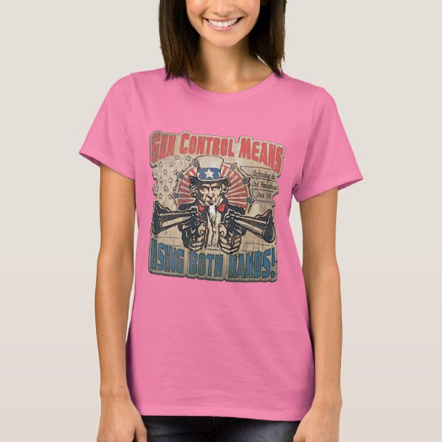 Camiseta Controle De Arma Significa Duas Mãos Retro (Frente)