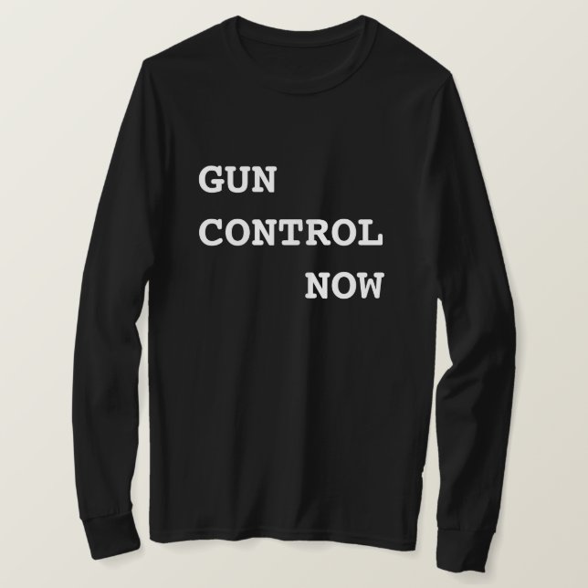 Camiseta Controle de Armas Agora, texto branco em negrito,  (Frente do Design)