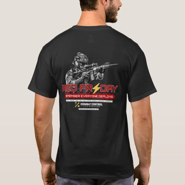 Camiseta Controle de Combate. Sexta-feira Vermelha. Use Ver (Verso)