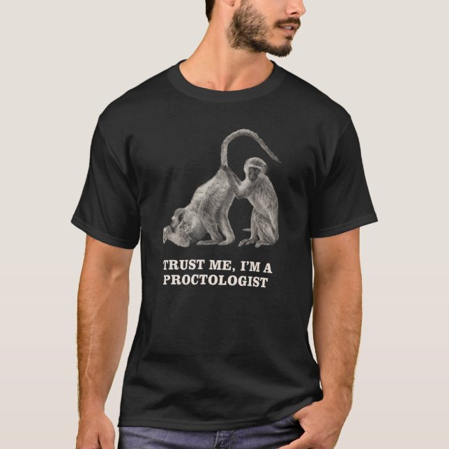 Camiseta Controlo Médico Macaco Proctolo de Exame Retal (Frente)