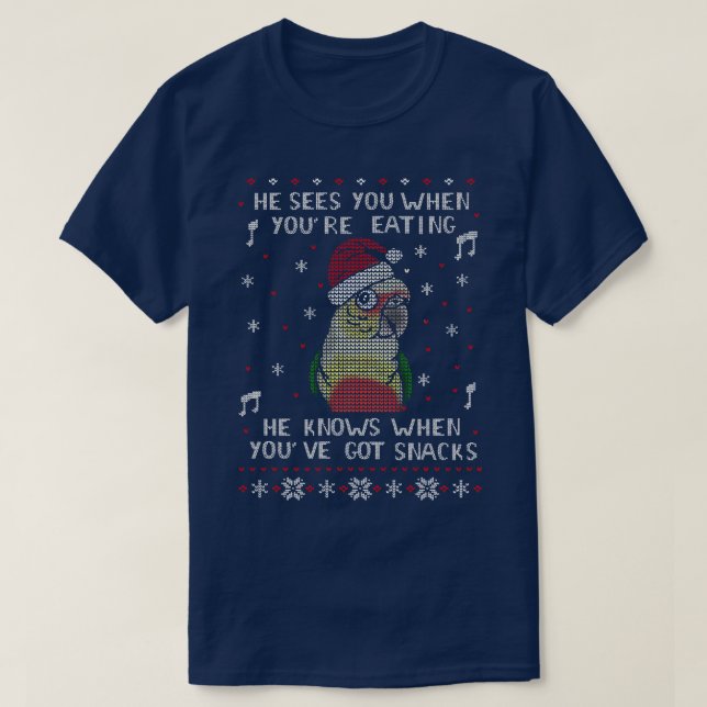 Camiseta Conure de abacaxi macho de Snack de Natal (Frente do Design)