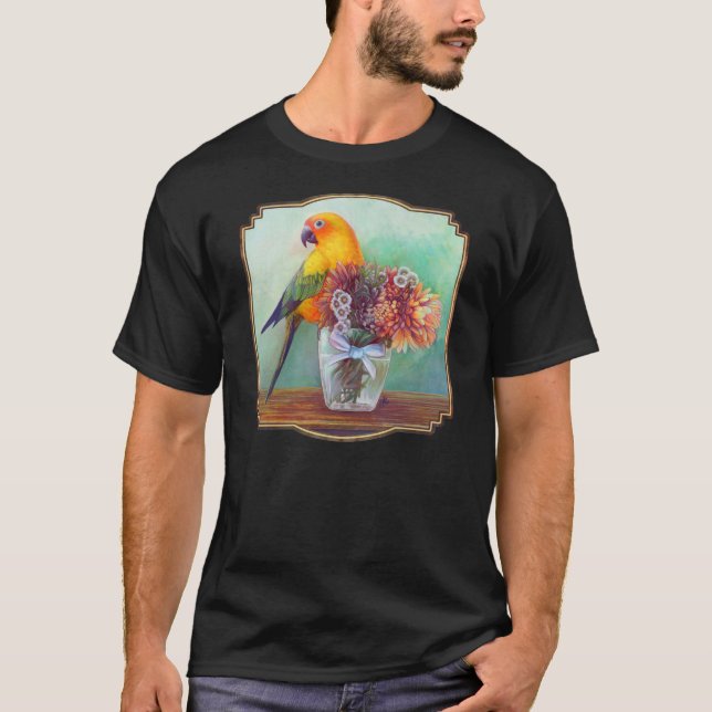 Camiseta Conure e flores de Sun (Frente)