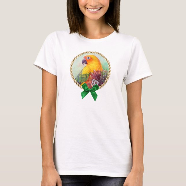 Camiseta Conure e flores de Sun (Frente)