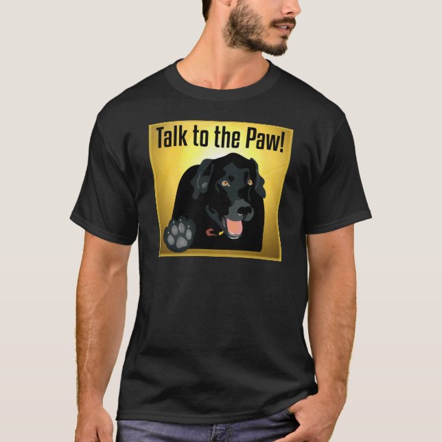 Camiseta Conversa preta de Labrador à pata! (Frente)