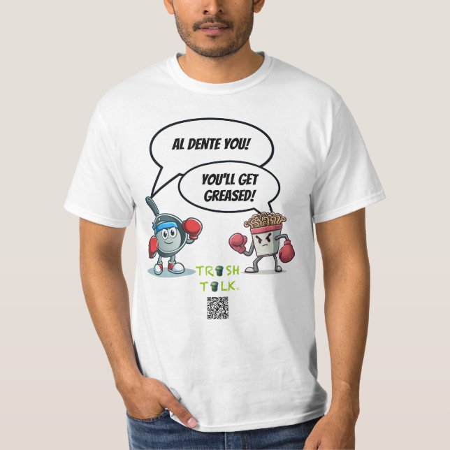 Camiseta Conversação de lixo / Noodle vs Pan — por LoGoss (Frente)