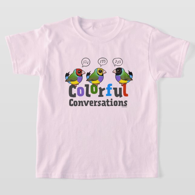 Camiseta Conversações Coloridas Blocos Gouldian Birdorable (Postura )