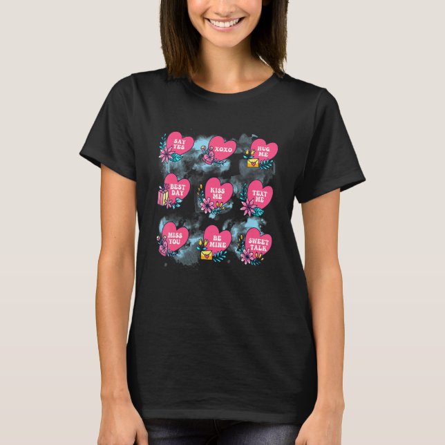 Camiseta Conversation Hearts Cute Pink Heart Happy Valentin (Frente)