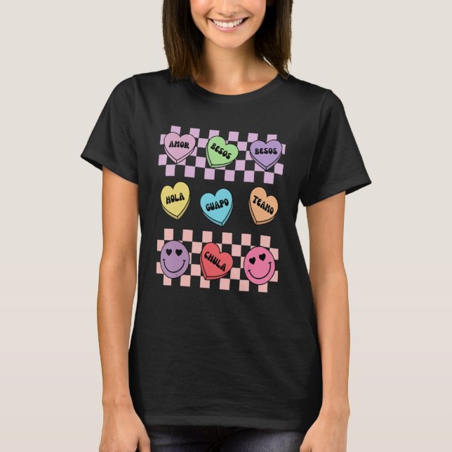 Camiseta Conversation Hearts Spanish Mexican Valentines Day (Frente)