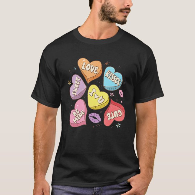 Camiseta Conversation Hearts Valentines XOXO Retro Groovy F (Frente)