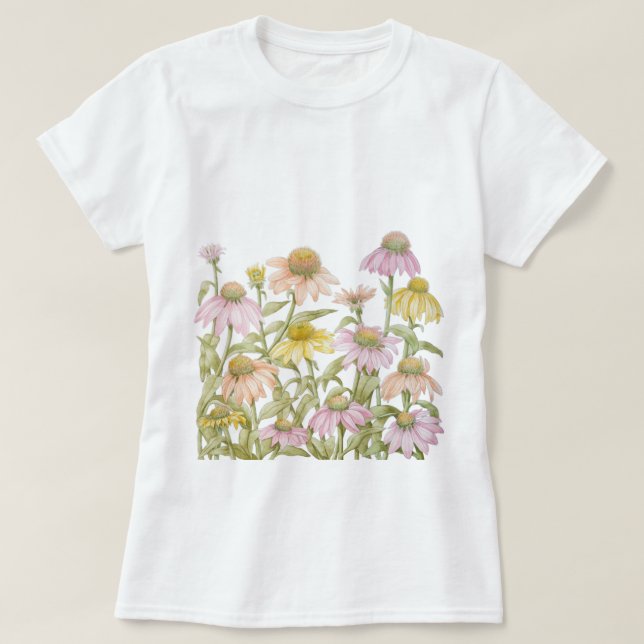Camiseta Conversores Rosa Daisy Arte Botânica Floral (Frente do Design)