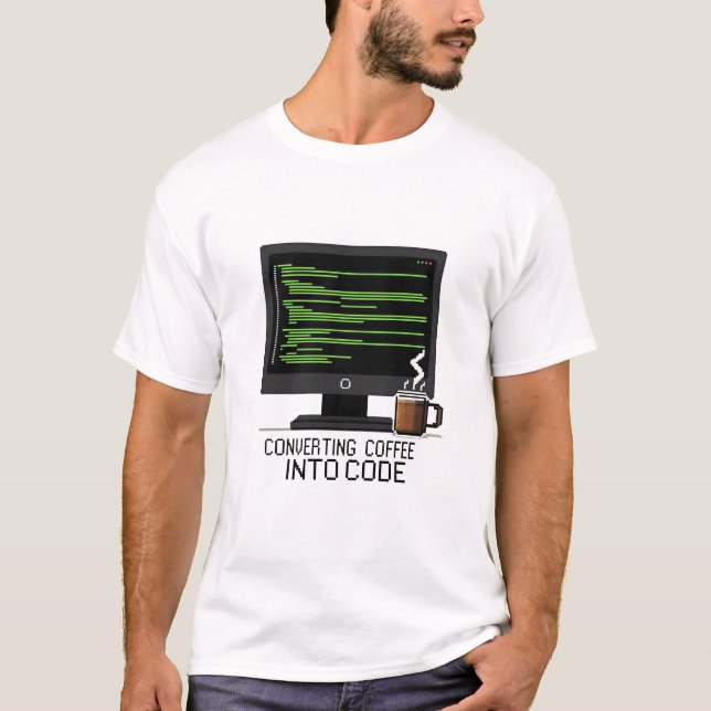 Camiseta Convertendo Café Em Código Divertido Pixel Program (Frente)
