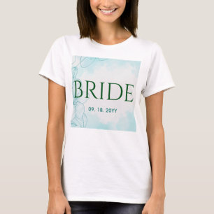 Camiseta Convite de Casamento Floral em Aquarela Azul Elega