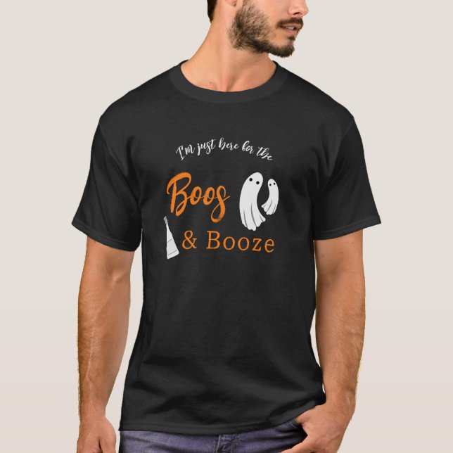 Camiseta Convite Laranja e Preto de Boos & Booze Halloween (Frente)