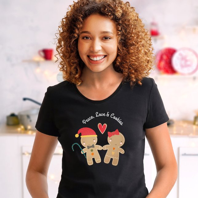 Camiseta Cookies De Amor Com Paz De Garota De Pão Feriado (Criador carregado)