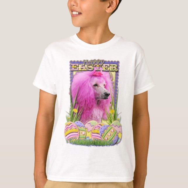 Camiseta Cookies de Ovos de Páscoa - Poodle - Rosa (Frente)