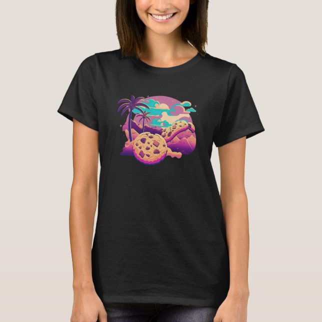 Camiseta Cookies with Glitched 80s Synthwave Aesthetic (Frente)