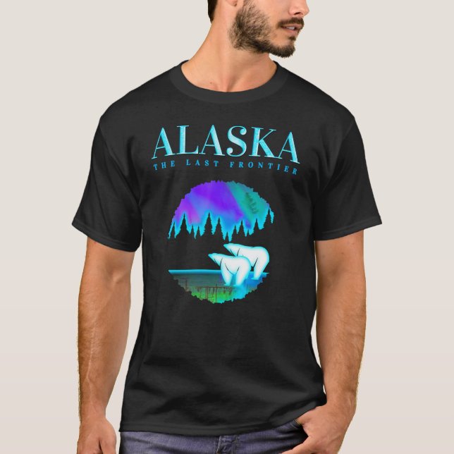 Camiseta Cool Alaska Pair of Polar Bear with Aurora Snow Sc (Frente)