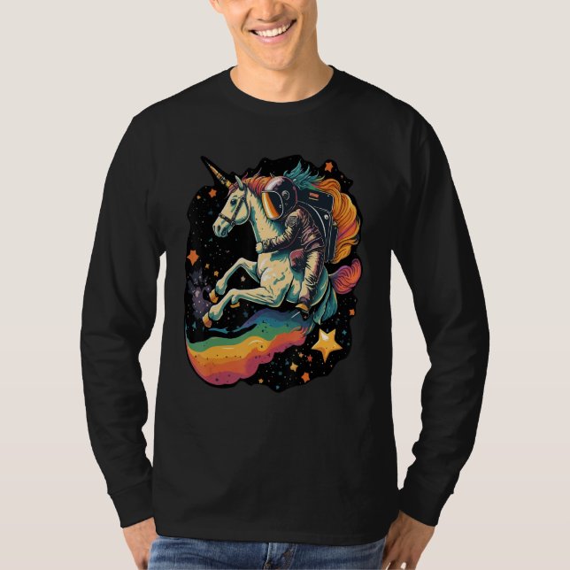 Camiseta Cool Astronaut Spaceman Riding A Rainbow Unicorn I (Frente)