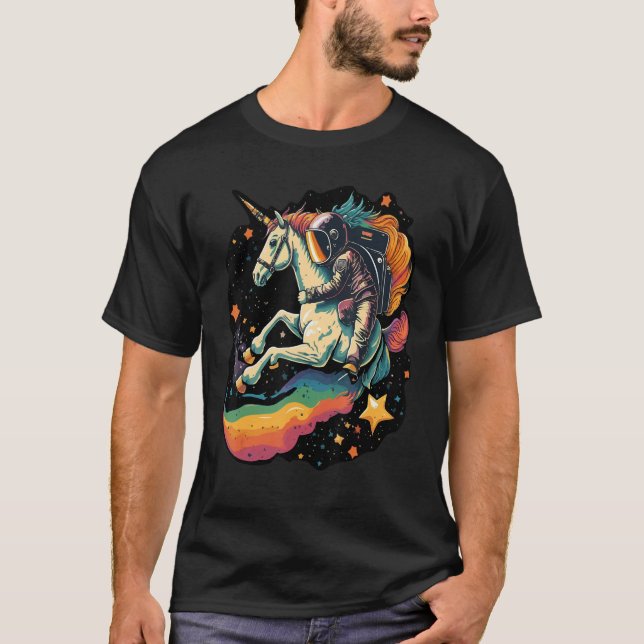 Camiseta Cool Astronaut Spaceman Riding A Rainbow Unicorn I (Frente)