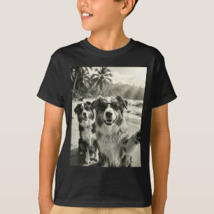 Camiseta Cool australian shepherd selfie praia óculos de so
