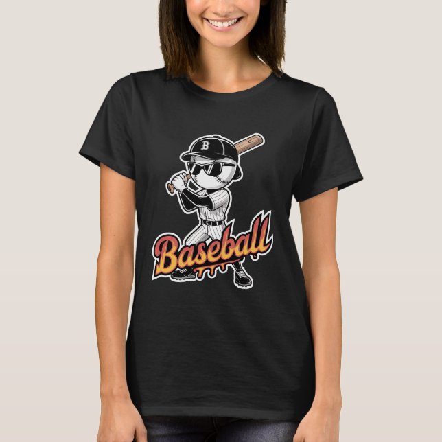 Camiseta Cool Baseball Mascot Sunglasses Flaming Text Boys  (Frente)