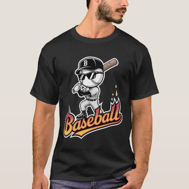Camiseta Cool Baseball Mascot Sunglasses Flaming Text Boys  (Frente)
