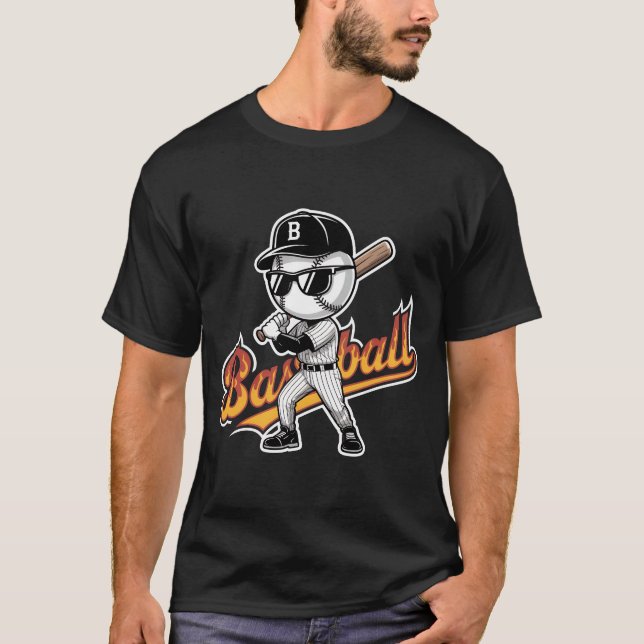 Camiseta Cool Baseball Mascot Sunglasses Flaming Text Boys  (Frente)
