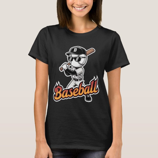 Camiseta Cool Baseball Mascot Sunglasses Flaming Text Boys  (Frente)