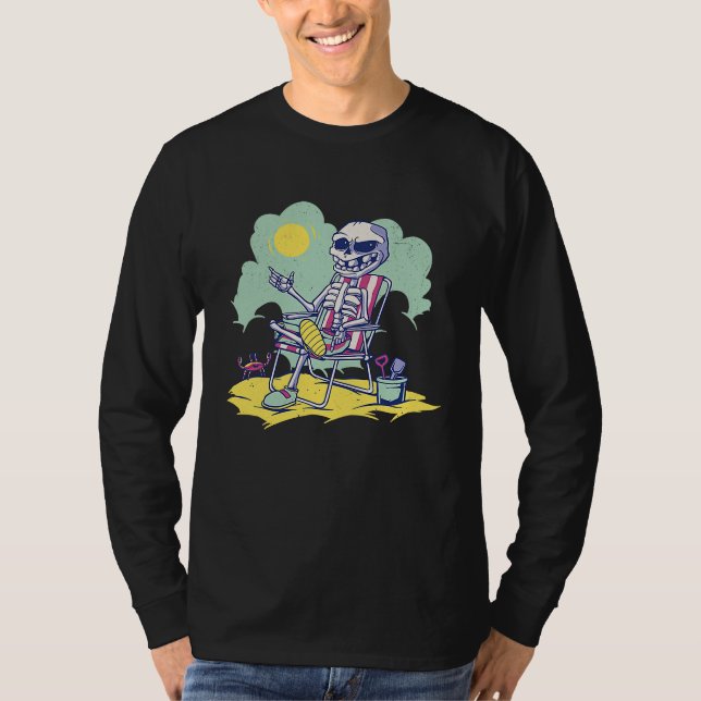 Camiseta Cool Beach Vacation Skeleton Summer Time Crab Scho (Frente)
