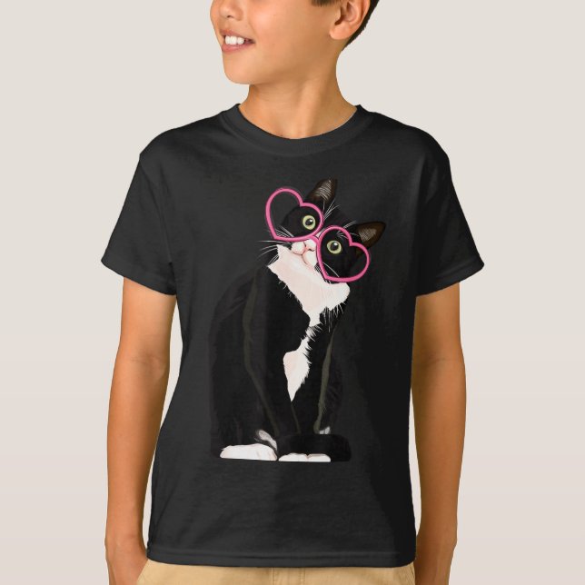 Camiseta Cool Black Cat Kitten Red Heart Gles Happy Valenti (Frente)