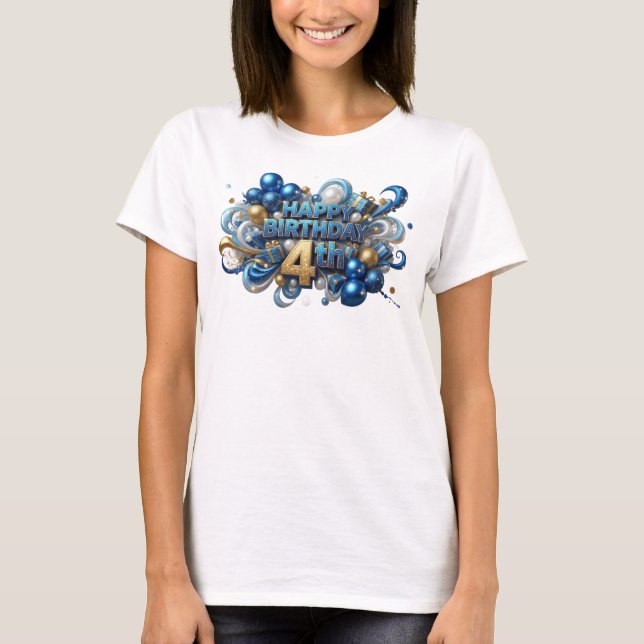 Camiseta Cool Blue FELIZ ANIVERSÁRIO 4º (Frente)