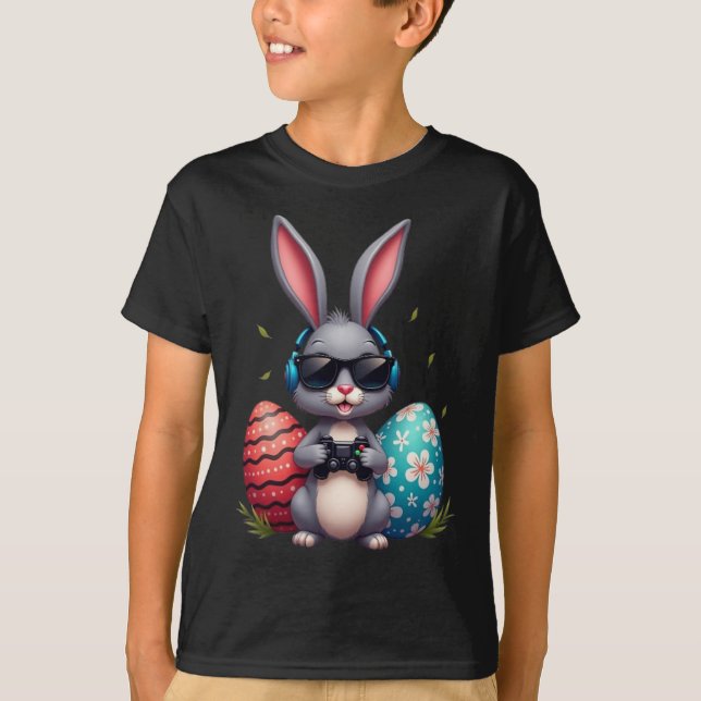 Camiseta Cool Bunny With Sungl And Video Games Decor Easter (Frente)