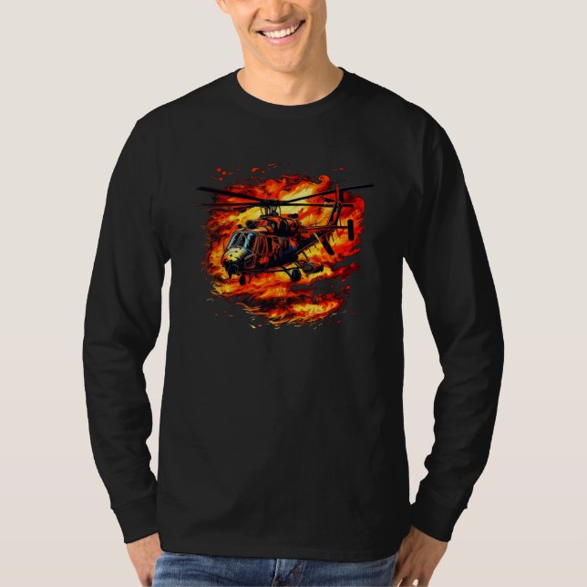 Camiseta Cool burning Helicopter with Flames & Fire for Pil (Frente)