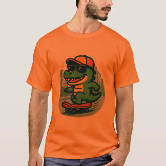 Camiseta Cool Cartoon Crocodile Skateboarding