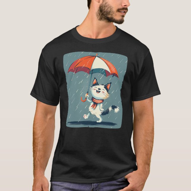 Camiseta Cool Cat and Umbrella for a Unique Statement (Frente)