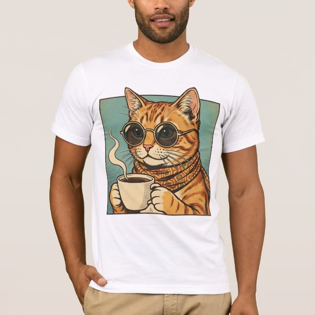 Camiseta Cool Cat Coffee Retro Style Design for Cat Lovers (Frente)