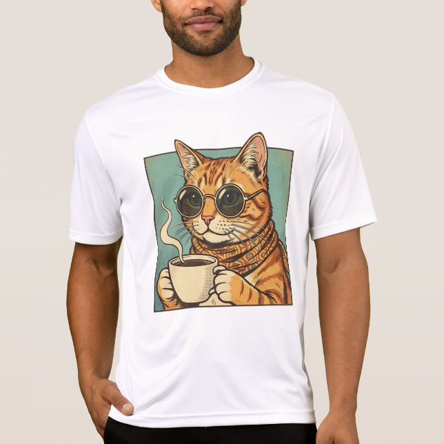 Camiseta Cool Cat Coffee Retro Style Design for Cat Lovers (Frente)