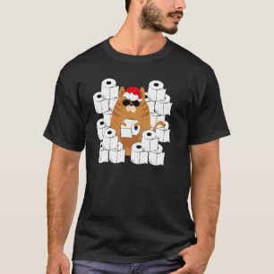 Camiseta Cool Cat In Santa S Hat With Toilet Papers Graphic