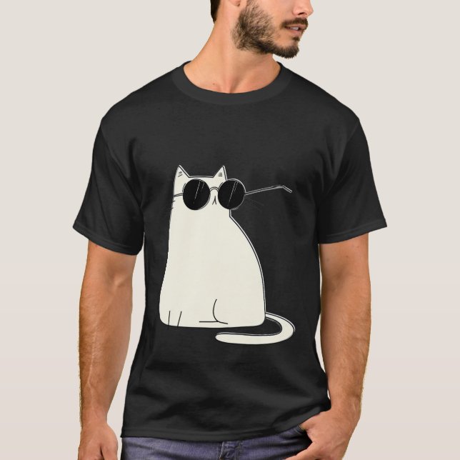 Camiseta Cool Cat in Shades — Minimal White Kitty (Frente)