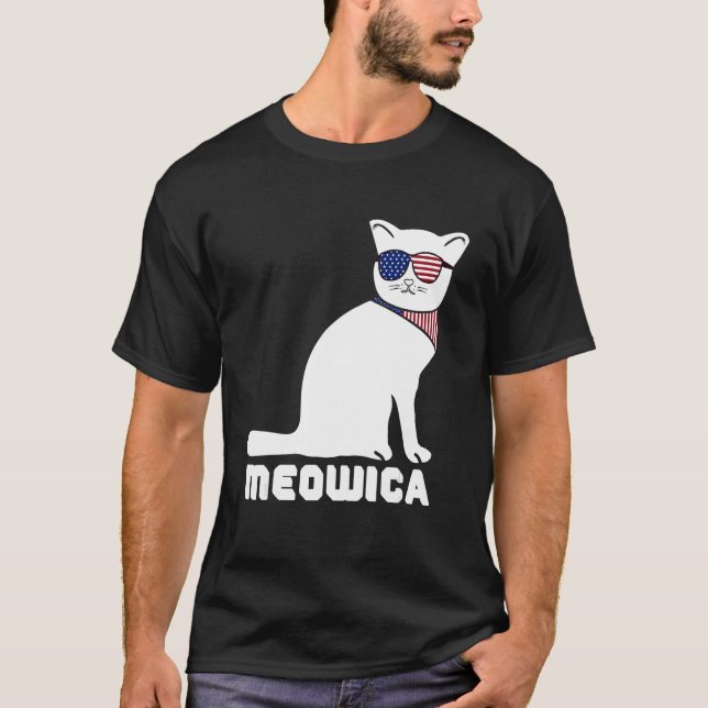 Camiseta Cool Cat Meowica 4th of July Men Women (Frente)