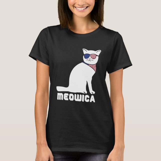 Camiseta Cool Cat Meowica 4th of July Men Women (Frente)