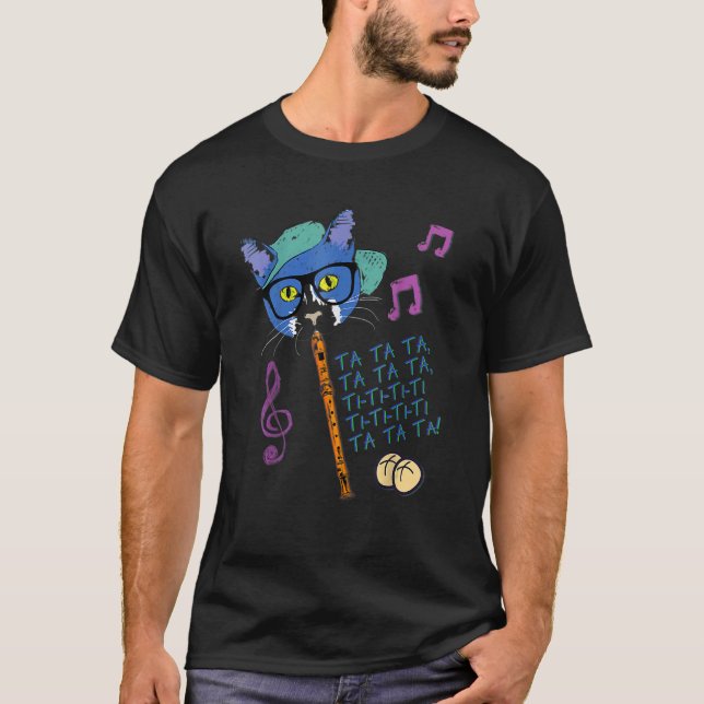 Camiseta Cool Cat Playing Hot Cross Buns On Recorder   Elem (Frente)