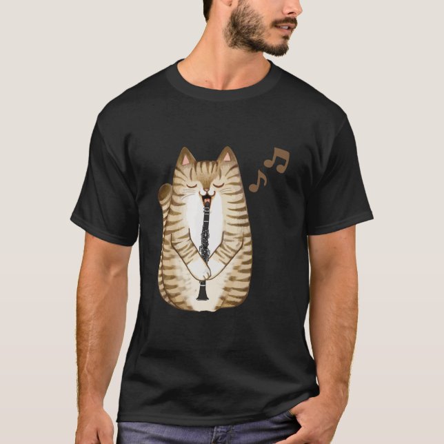 Camiseta Cool Cat Playing The Clarinet Design Hippy Hipster (Frente)